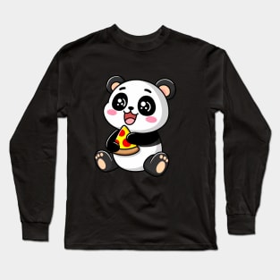 Cute Panda Bear Eating Pizza Long Sleeve T-Shirt